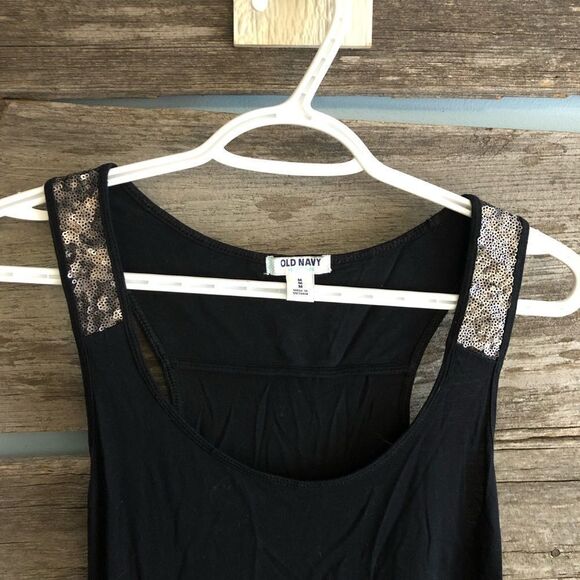 OLD Navy size Med Black tank top with silver sequin shoulders - Picture 2 of 5